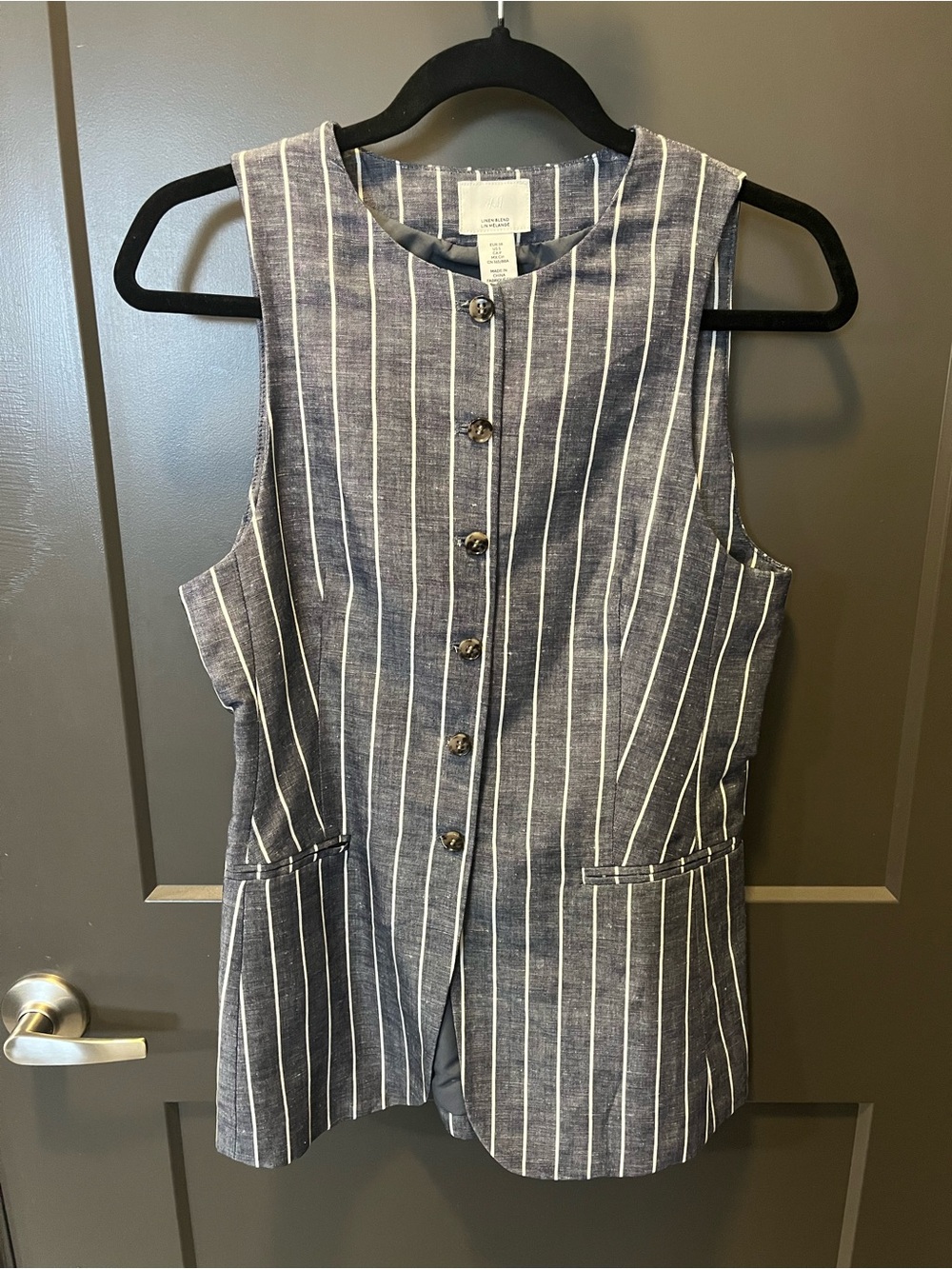 H&M Navy and White Vertical Stripe Sleeveless Vest